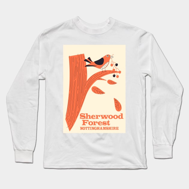 sherwood Forest Nottinghamshire travel poster Long Sleeve T-Shirt by nickemporium1